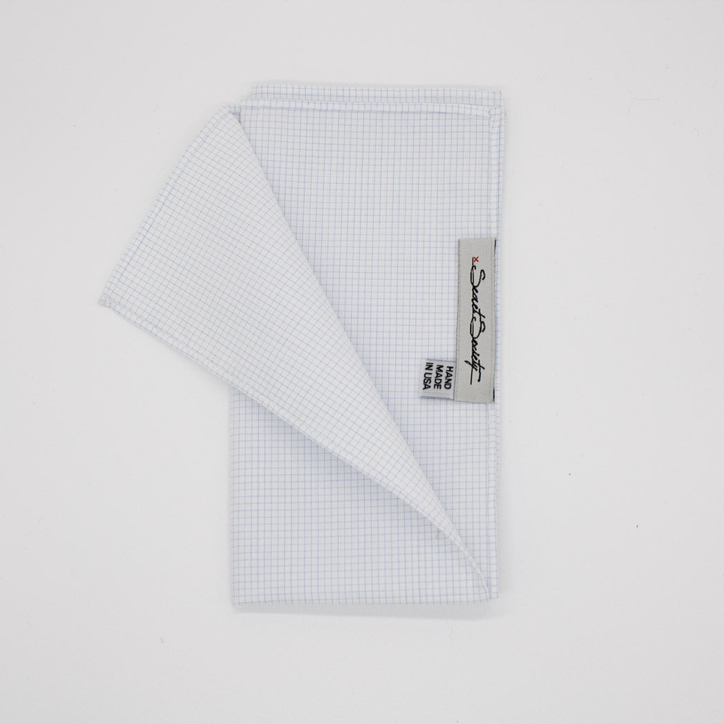 Pocket Square - Sky Blue Cotton Graph Check