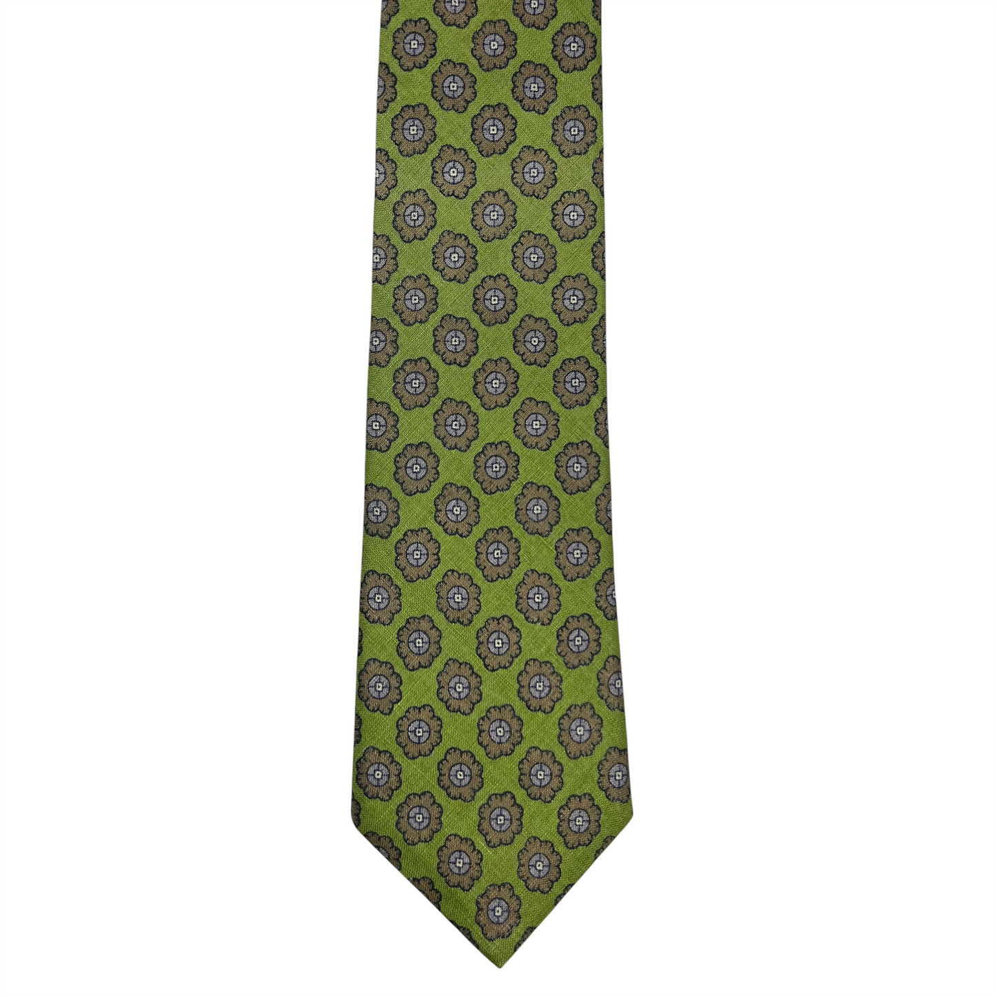 Tie - Lime Green and Tan Linen Foulard