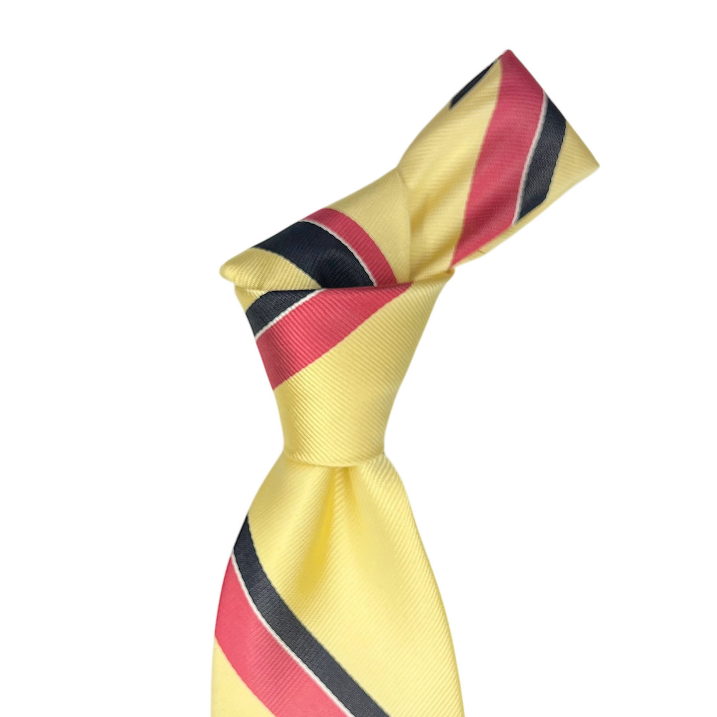 Tie - Pale Yellow w/ Navy and Pink Stripe