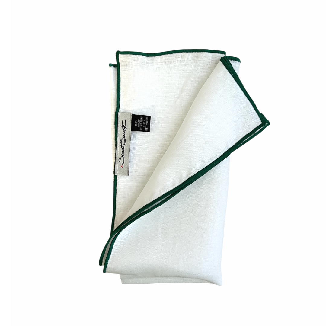 Pocket Square - Hunter Green Linen Edge Stitch