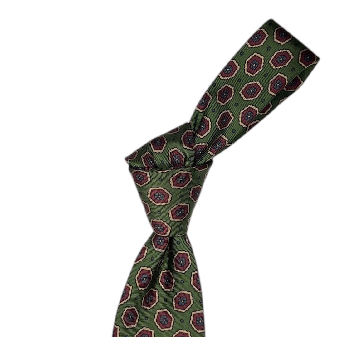 Tie - Olive w/ Rust, Lavender and Tan Foulard
