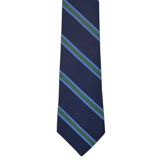Tie - Navy w/ Green and Double Sky Stripe