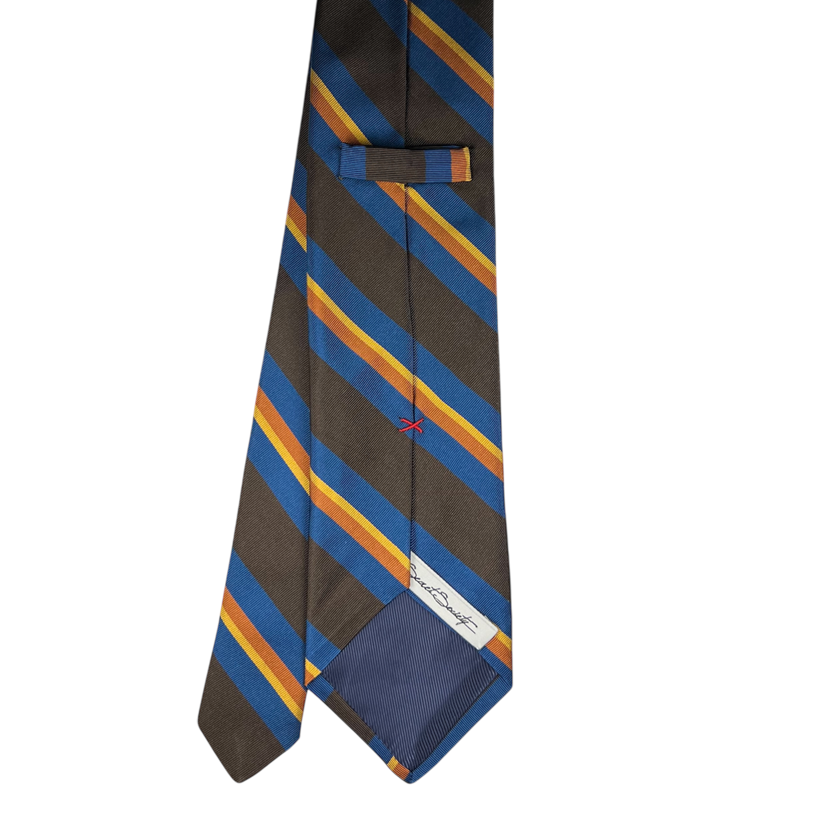Tie - Chocolate w/ Blue, Burnt Orange and Maize Stripe