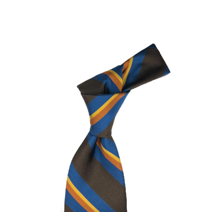 Tie - Chocolate w/ Blue, Burnt Orange and Maize Stripe