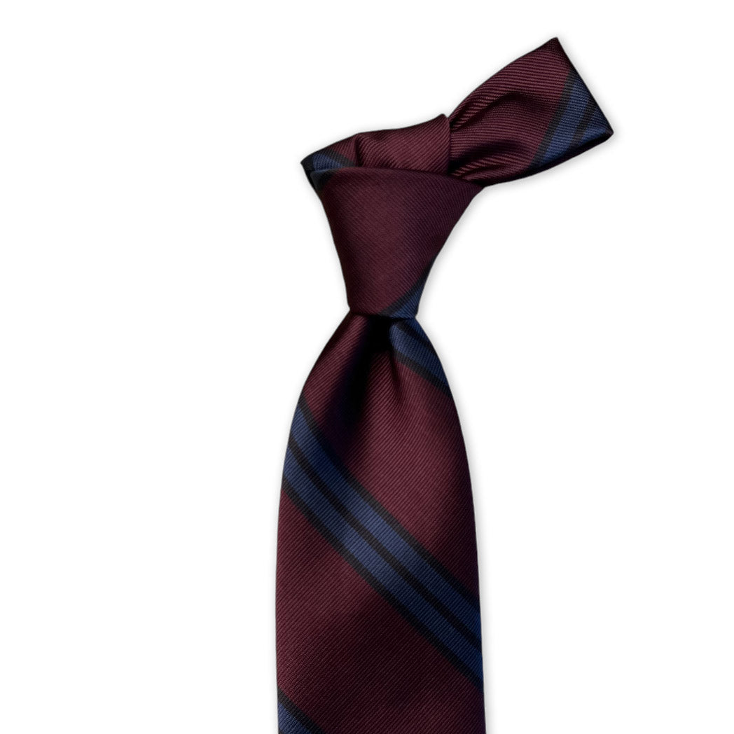 Tie - Blackcherry and Denim Blue Stripe