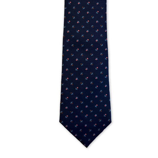 Tie - Navy, Sky and Peach Flower