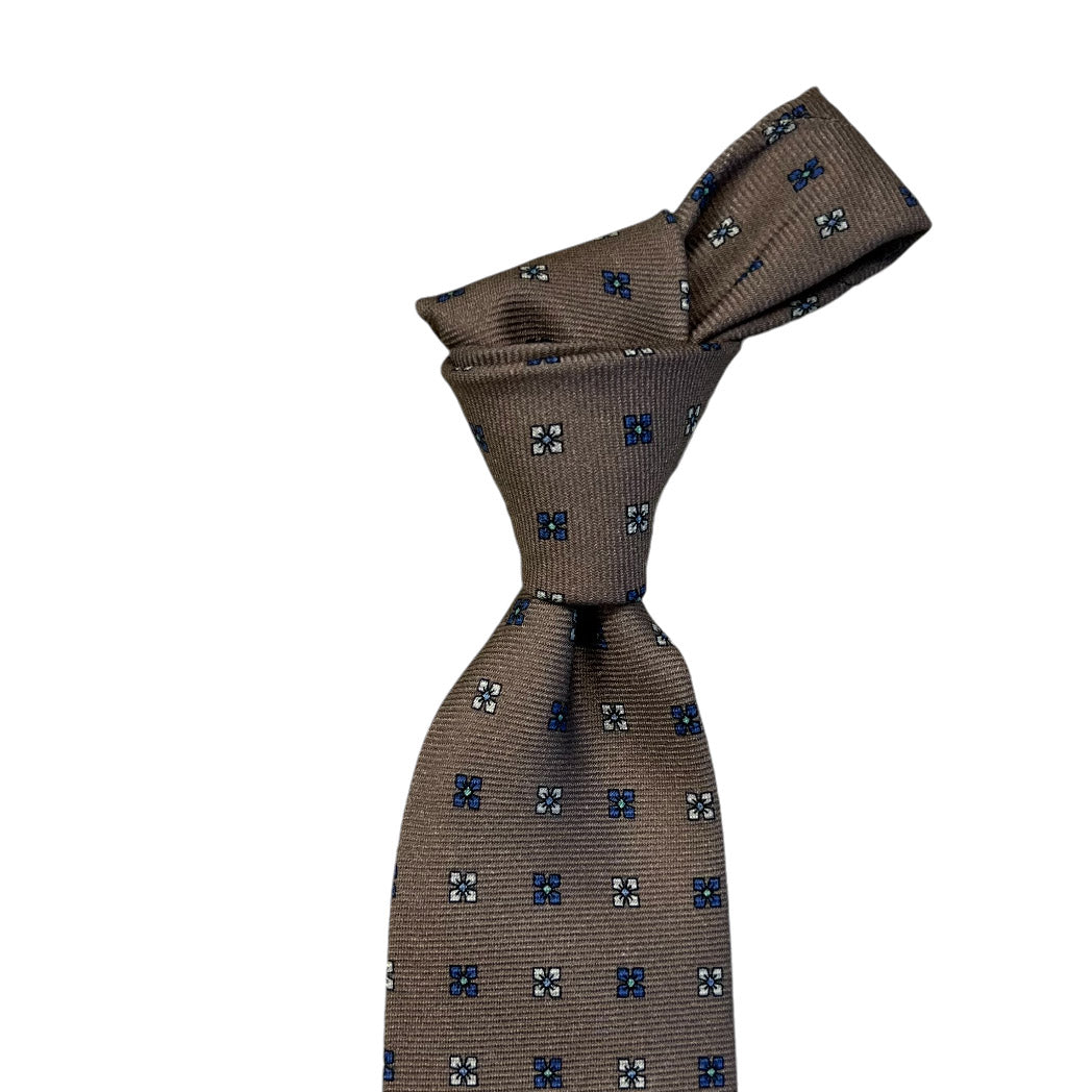 Tie - Tan Wool w/ Sky and Bone Foulard