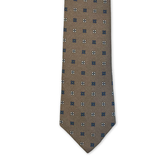Tie - Tan Wool w/ Sky and Bone Foulard