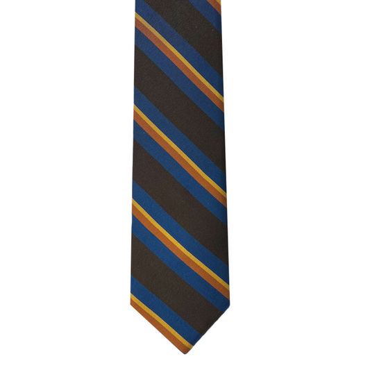Tie - Chocolate w/ Blue, Burnt Orange and Maize Stripe