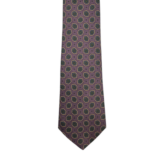 Tie - Lavender w/ Green and Tan Foulard