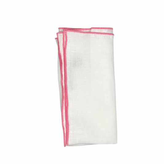 Pocket Square - Flamingo Linen Edge Stitch