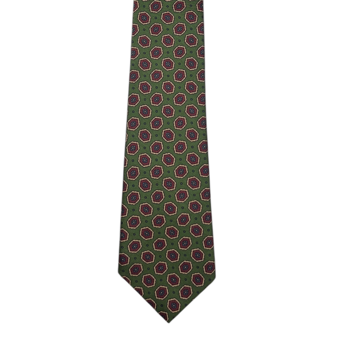 Tie - Olive w/ Rust, Lavender and Tan Foulard