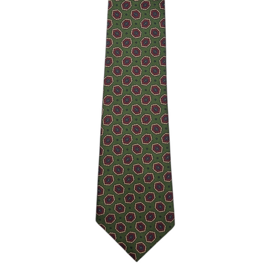 Tie - Olive w/ Rust, Lavender and Tan Foulard