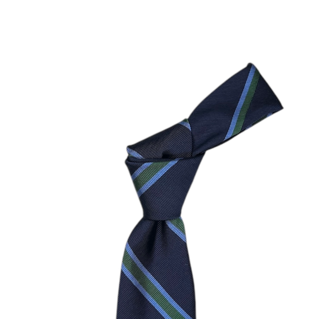 Tie - Navy w/ Green and Double Sky Stripe