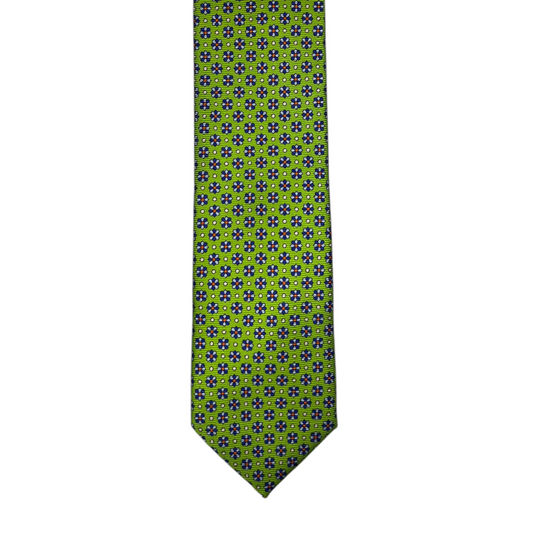 Tie - Lime Green w/ Sky and Blue Flower