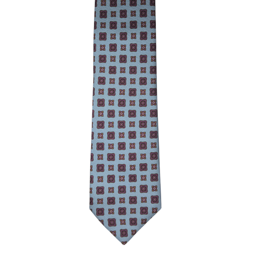 Tie - Sky w/ Tan and Lavender Foulard