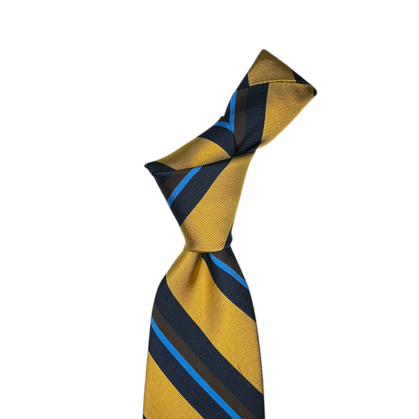 Tie - Maize w/ Navy, Chocolate and French Blue Stripe