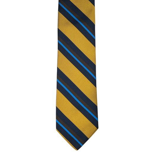 Tie - Maize w/ Navy, Chocolate and French Blue Stripe