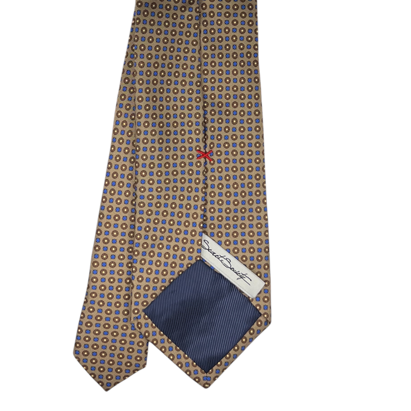 Tie - Tan w/ Brown, Bone and Blue Geometric