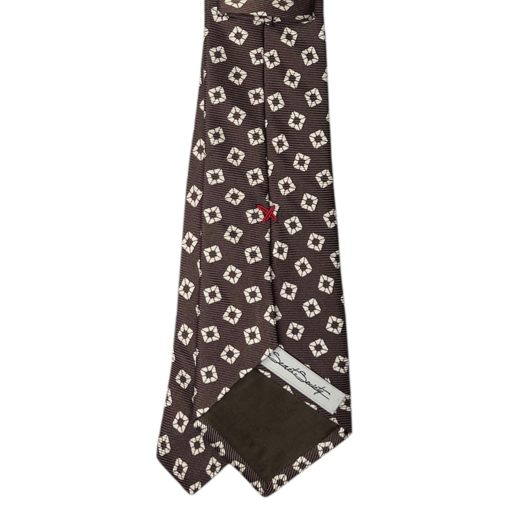 Tie - Brown w/ Bone Geometric Cube