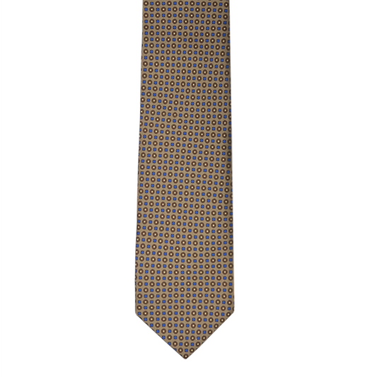 Tie - Tan w/ Brown, Bone and Blue Geometric