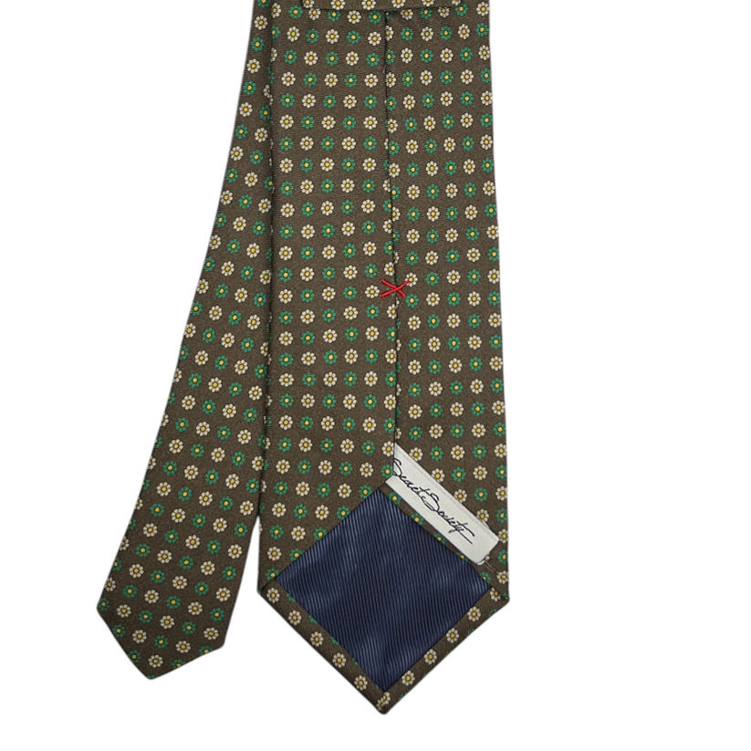 Tie - Brown w/ Tan, Green and Yellow Daisy