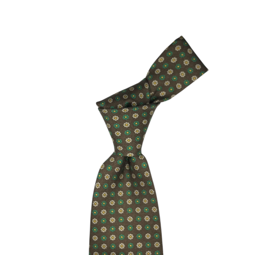 Tie - Brown w/ Tan, Green and Yellow Daisy