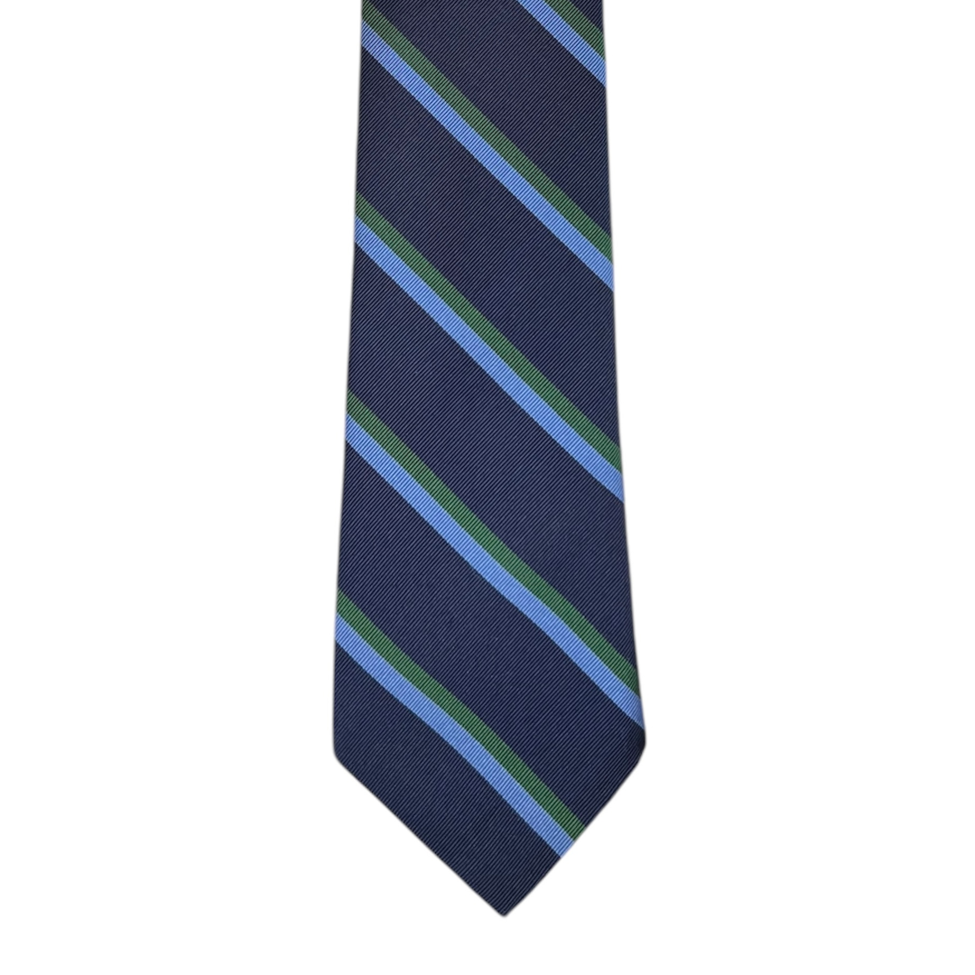 Tie - Navy w/ Sky and Green Stripe