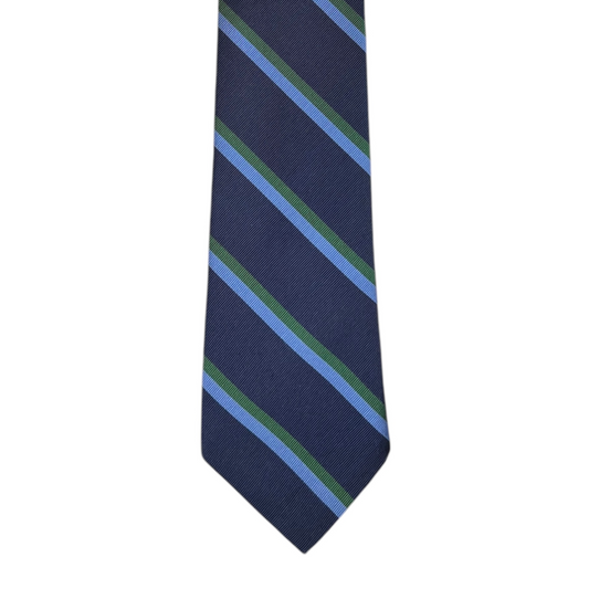 Tie - Navy w/ Sky and Green Stripe