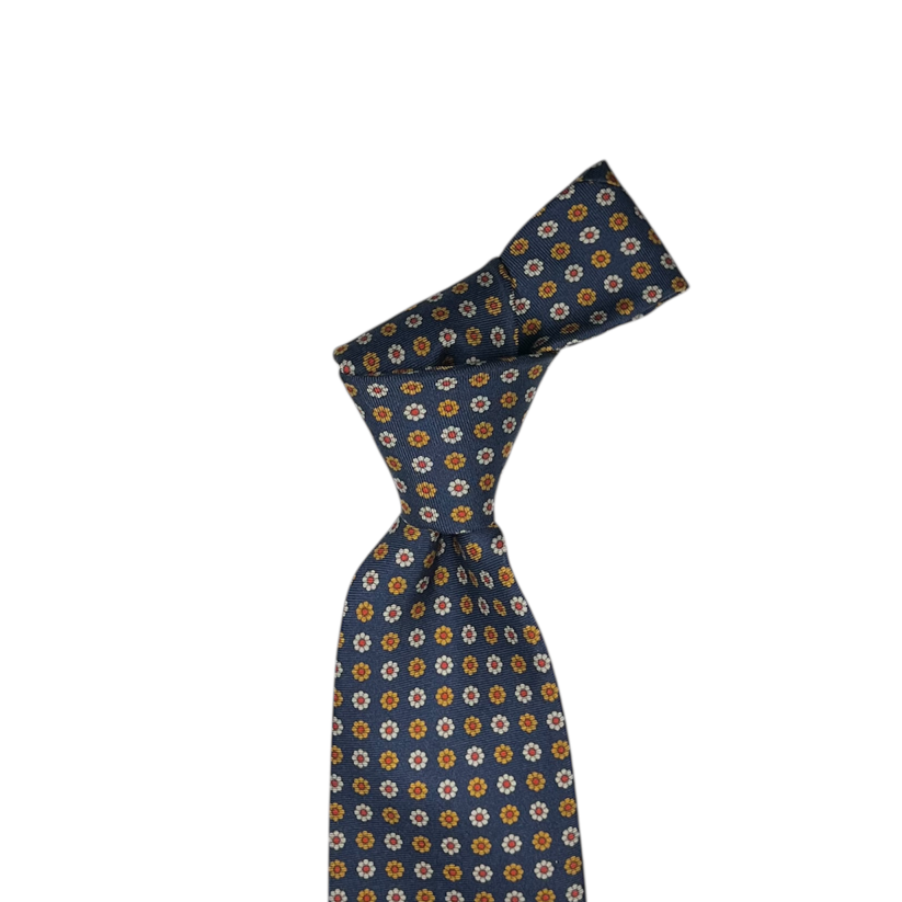 Tie - Navy w/ Gold, Sky and Red Daisy