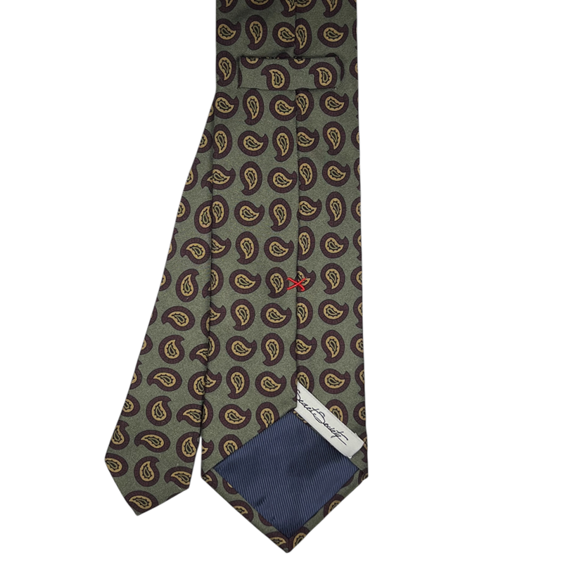 Tie - Earl Grey Olive w/ Plum Paisley Foulard