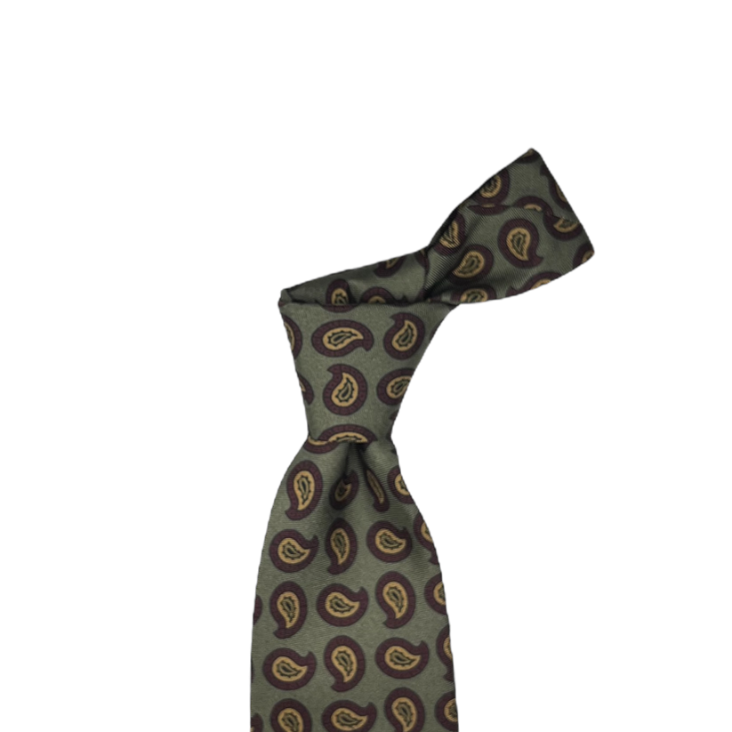 Tie - Earl Grey Olive w/ Plum Paisley Foulard