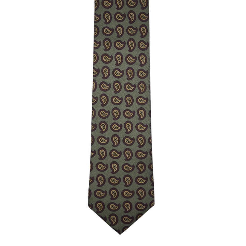 Tie - Earl Grey Olive w/ Plum Paisley Foulard