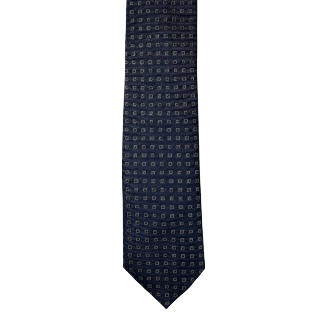 Tie - Navy and Tan Square Jacquard
