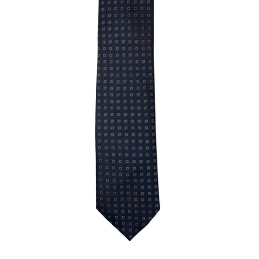 Tie - Navy and Tan Square Jacquard
