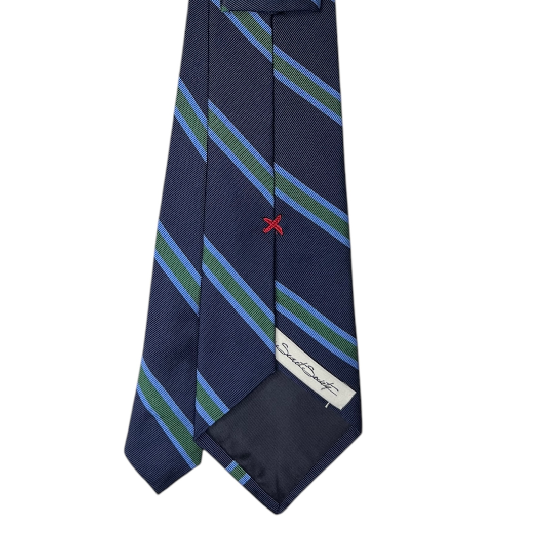 Tie - Navy w/ Green and Double Sky Stripe