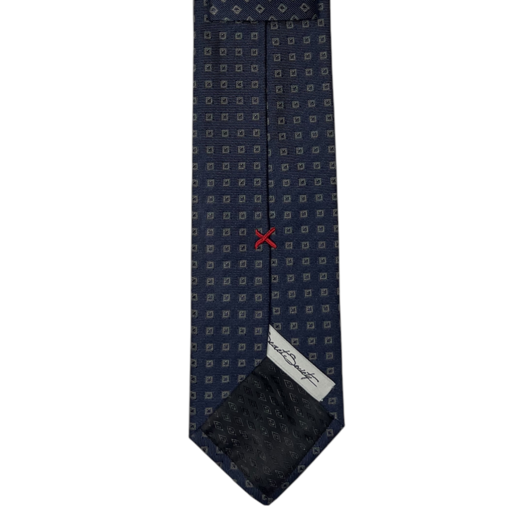 Tie - Navy and Tan Square Jacquard