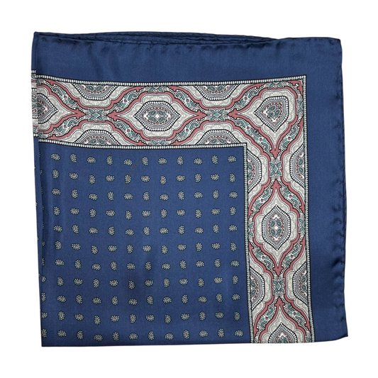 Pocket Square - Blue w/ Pink Foulard
