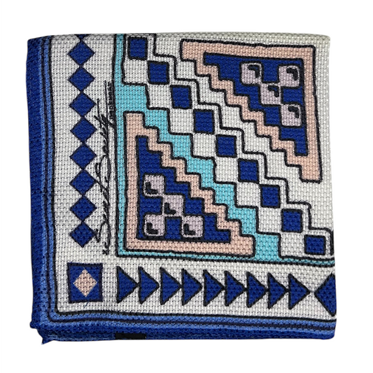 Pocket Square - Blue, Sky, White and Pink Aztec