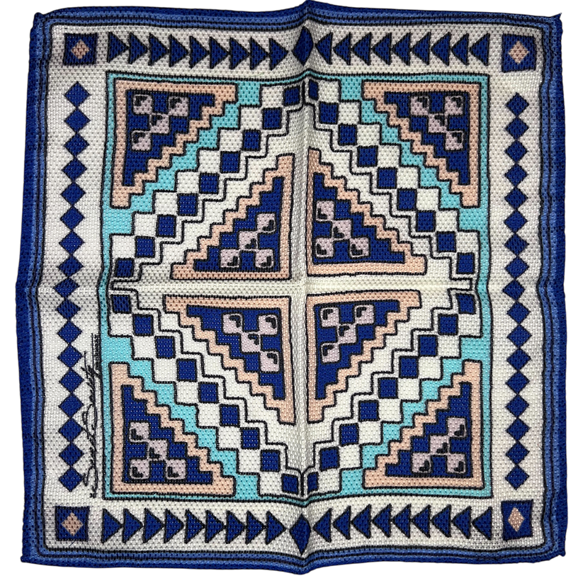 Pocket Square - Blue, Sky, White and Pink Aztec