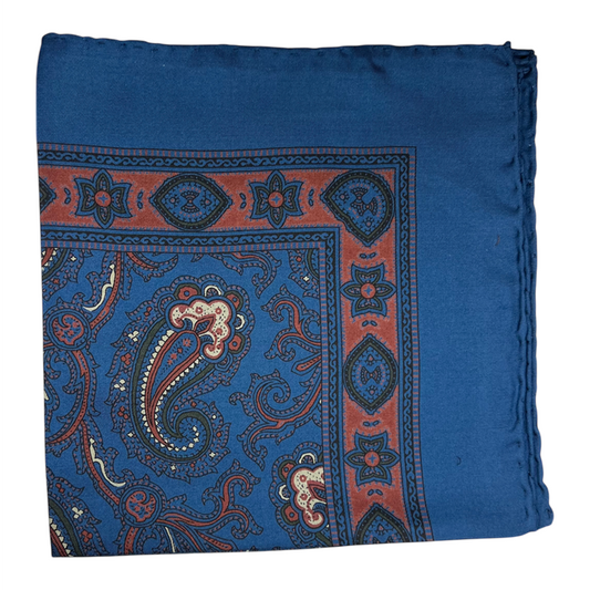 Pocket Square - Blue w/ Rose Paisley
