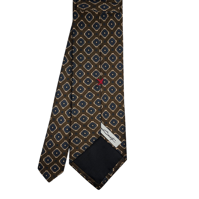 Tie - Brown w/ Bone and Navy Diamond