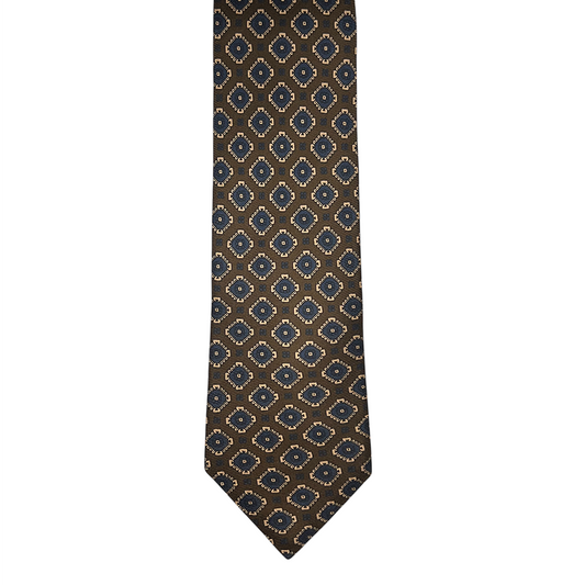 Tie - Brown w/ Bone and Navy Diamond