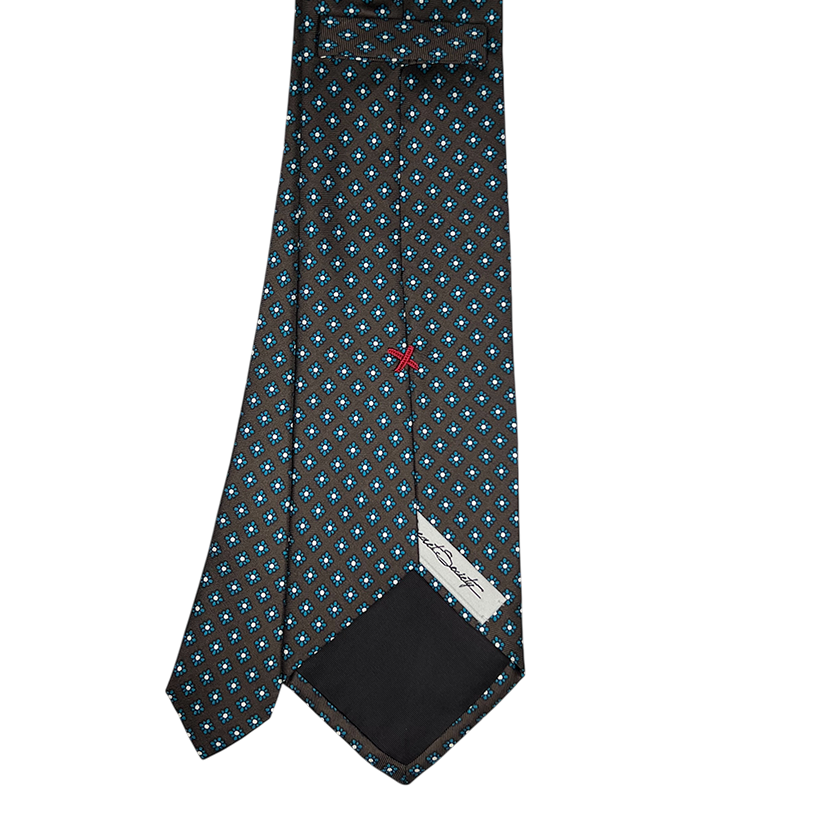 Tie - Brown w/ Teal Diamond Foulard