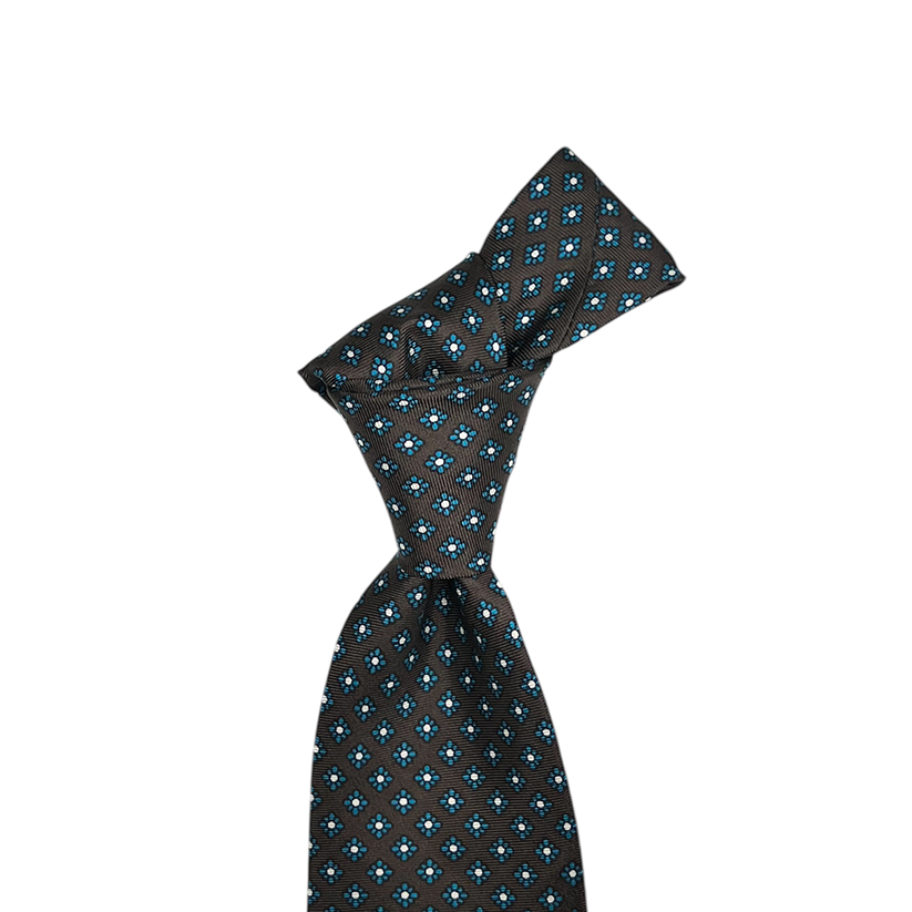 Tie - Brown w/ Teal Diamond Foulard
