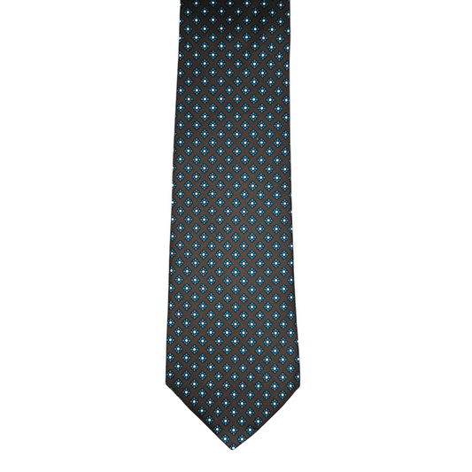 Tie - Brown w/ Teal Diamond Foulard