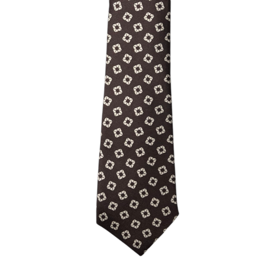 Tie - Brown w/ Bone Geometric Cube