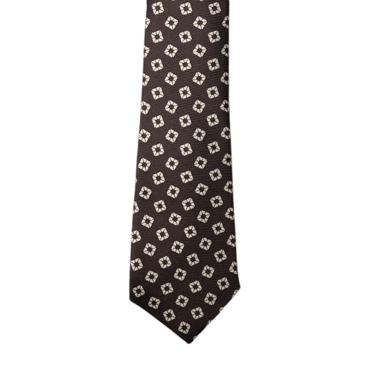 Tie - Brown w/ Bone Geometric Cube