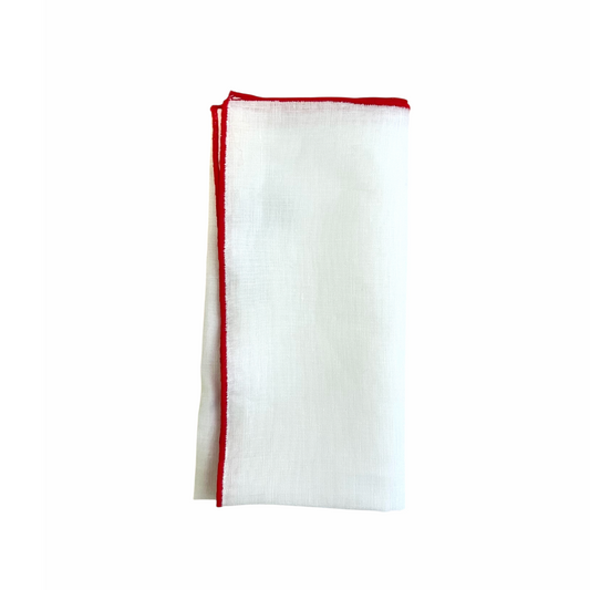 Pocket Square - Cherry Linen Edge Stitch