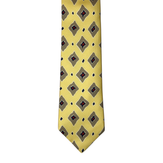 Tie - Yellow w/ Tan, Red and Blue Diamond